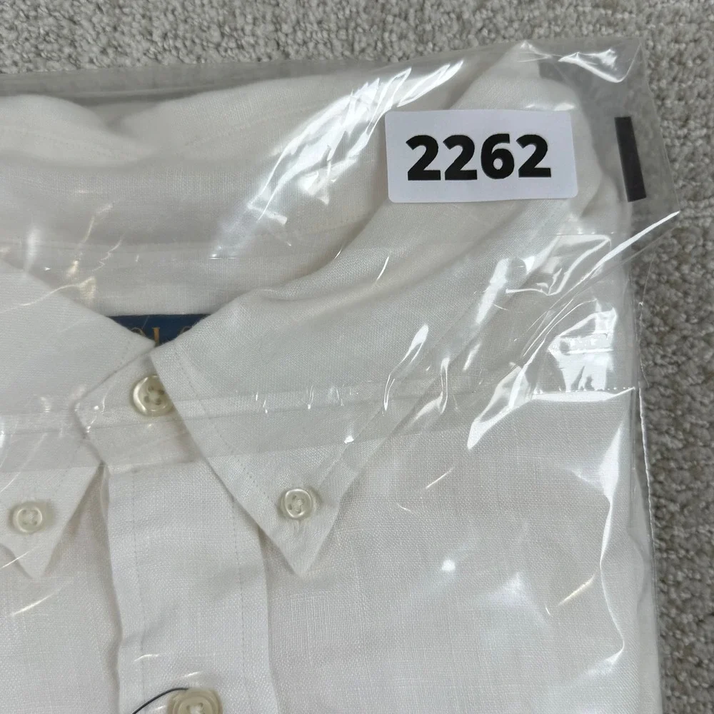 NEW Polo Ralph Lauren Mens 4XB White 100% Linen Short Sleeve Button Down Shirt